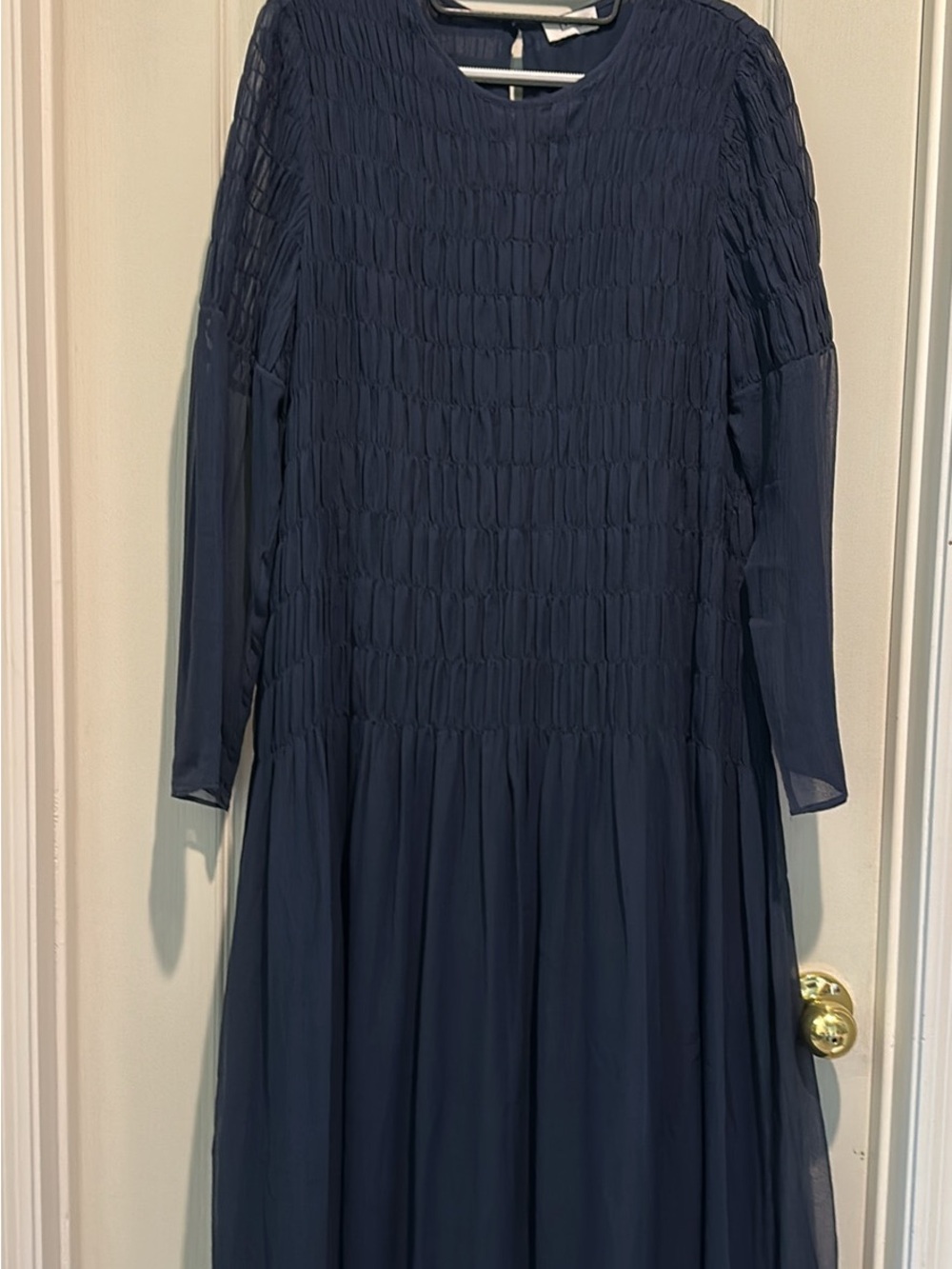 Women's Navy Something Special AYR Long Sleeve Maxi Dress modest Apostolic silk